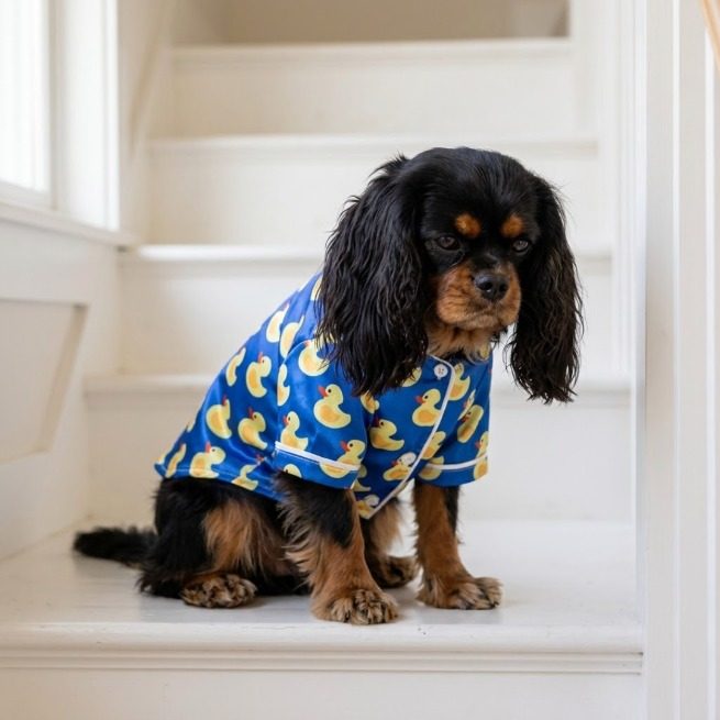 Chemise de pyjama satin bleu canards pour chien