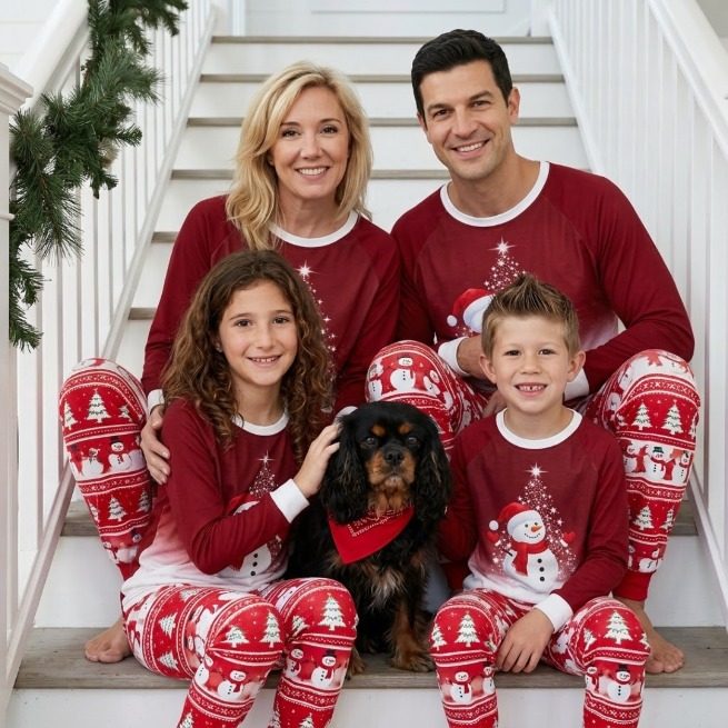 Famille + chien – bonhomme de neige