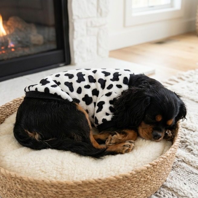 Pull polaire chien imprimé vache