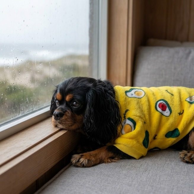 Pull polaire chien jaune avocats
