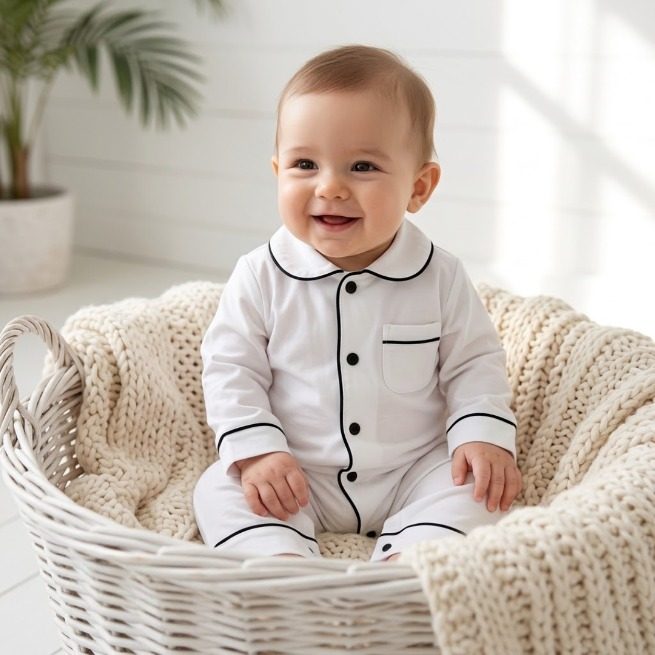 Pyjama bébé blanc passepoil noir