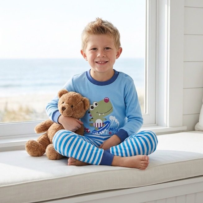 Pyjama bleu petit crocodile surfeur