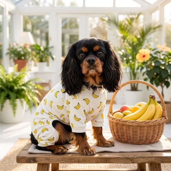 Pyjama chien blanc bananes
