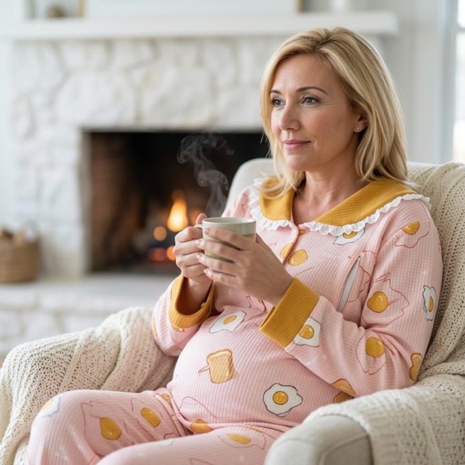 Pyjama d'allaitement gaufré rose œufs au plat