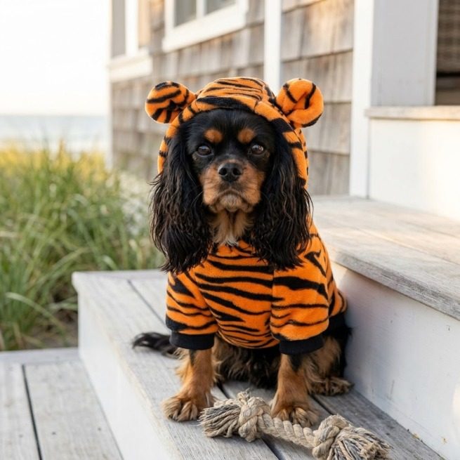 Sweat à capuche tigre avec oreilles pour chien